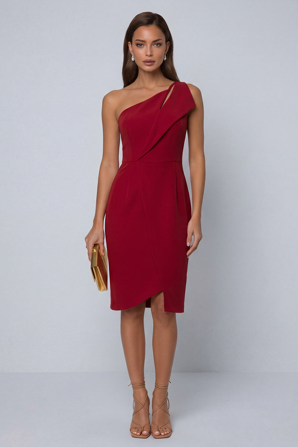 Black Pencil One Shoulder Satin Midi Work Dress