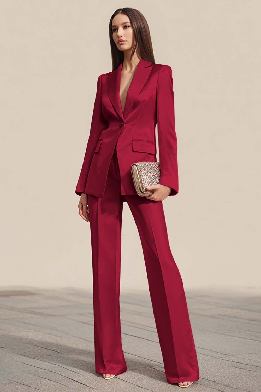 Dusty Rose Satin One Button 2 Piece Slim Fit Business Suits with Sleeves