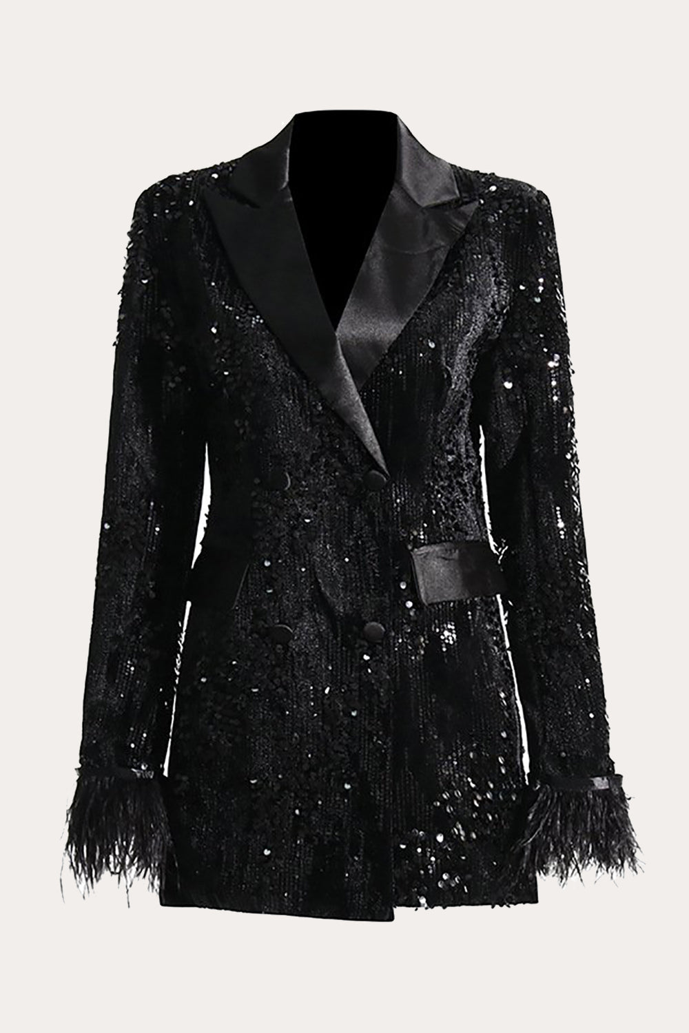 Glitter Black Sequins Women Prom Blazer with Feathers