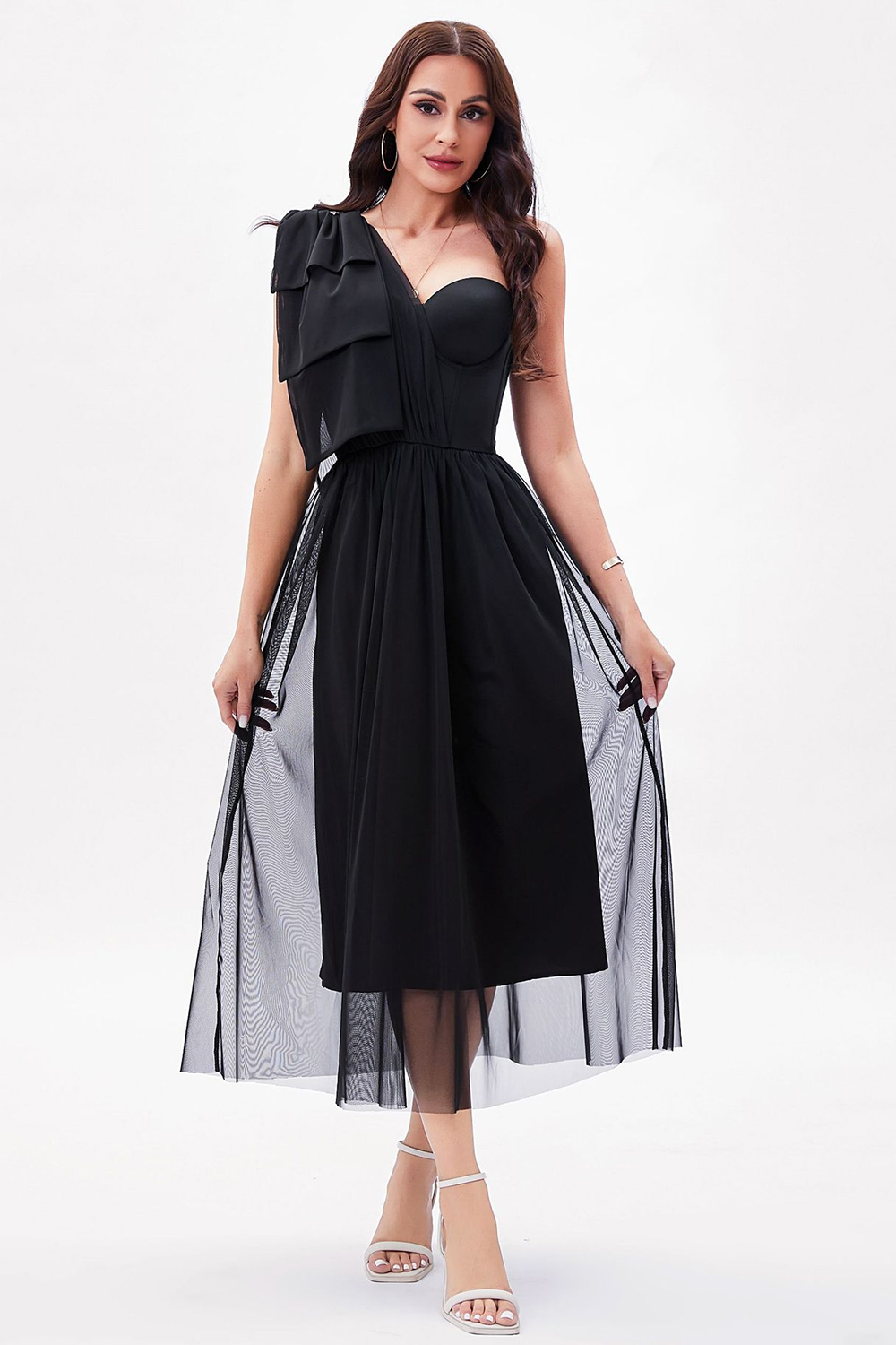 Elegant Black A-Line One Shoulder Corset Party Dress