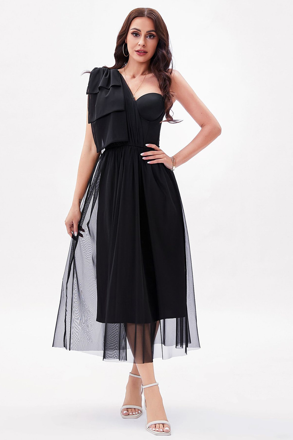 Elegant Black A-Line One Shoulder Corset Party Dress