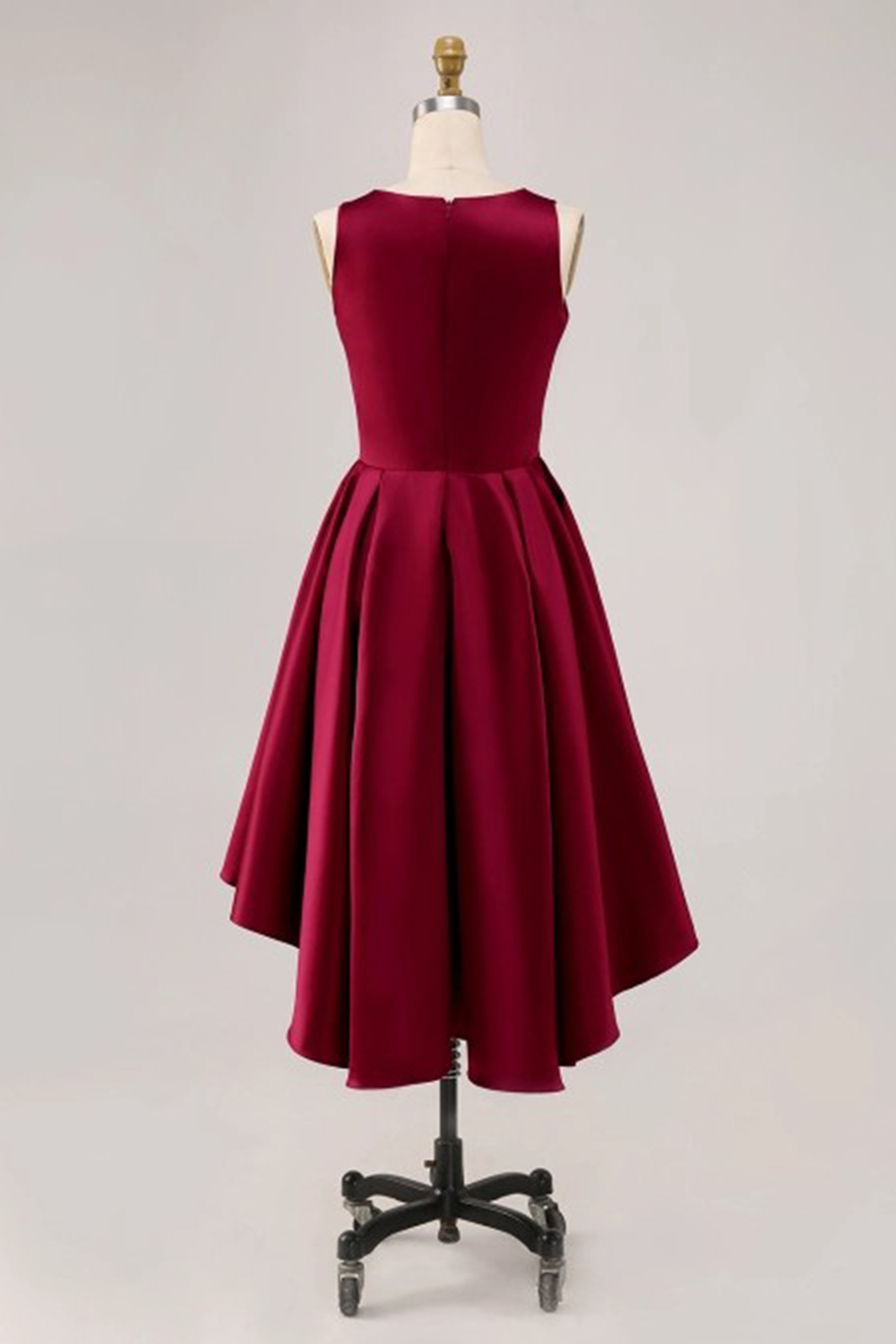 Simple Burgundy Satin A-Line High Low Cocktail Dress