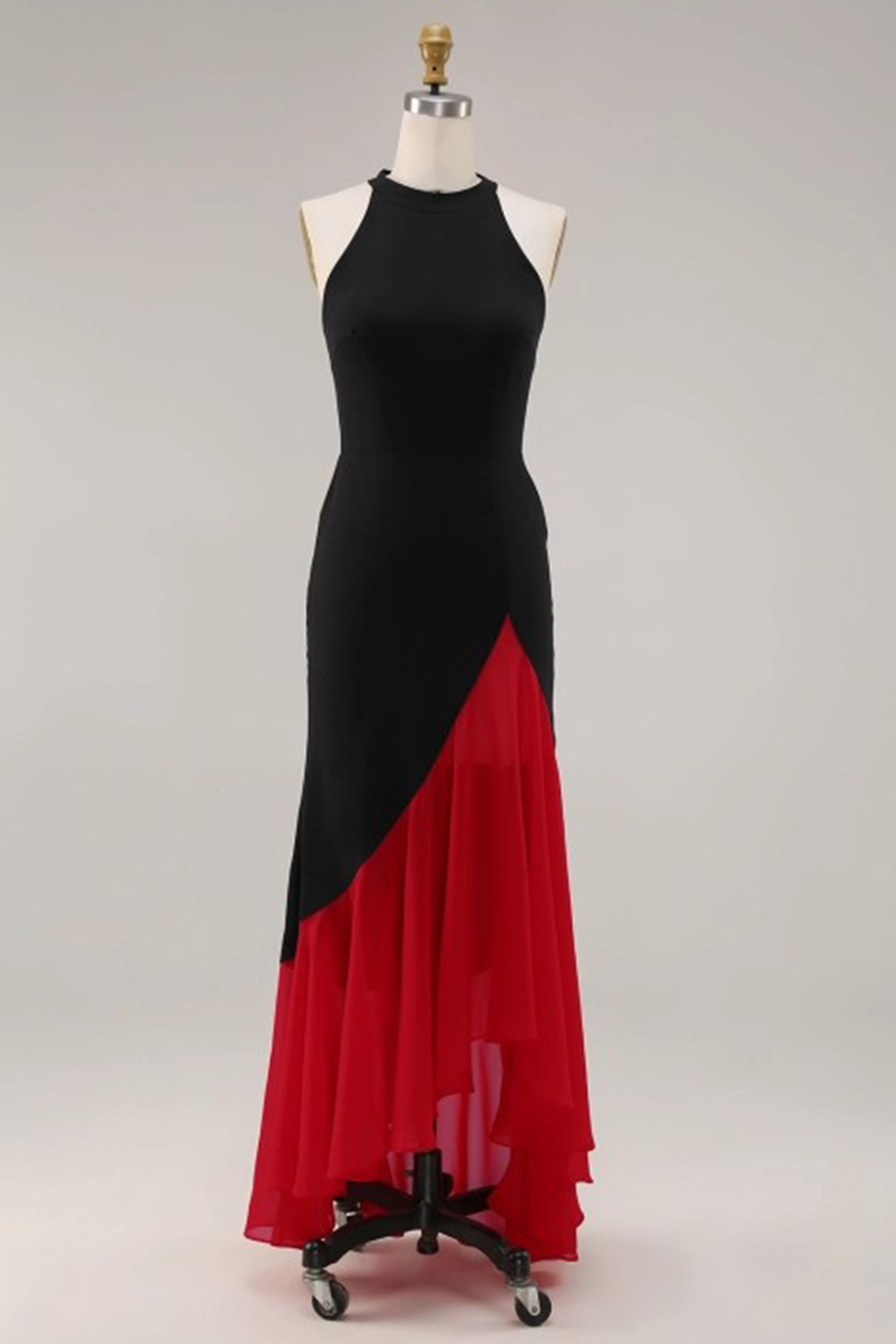 Flowy Black and Red Sheath Chiffon Long Formal Dress