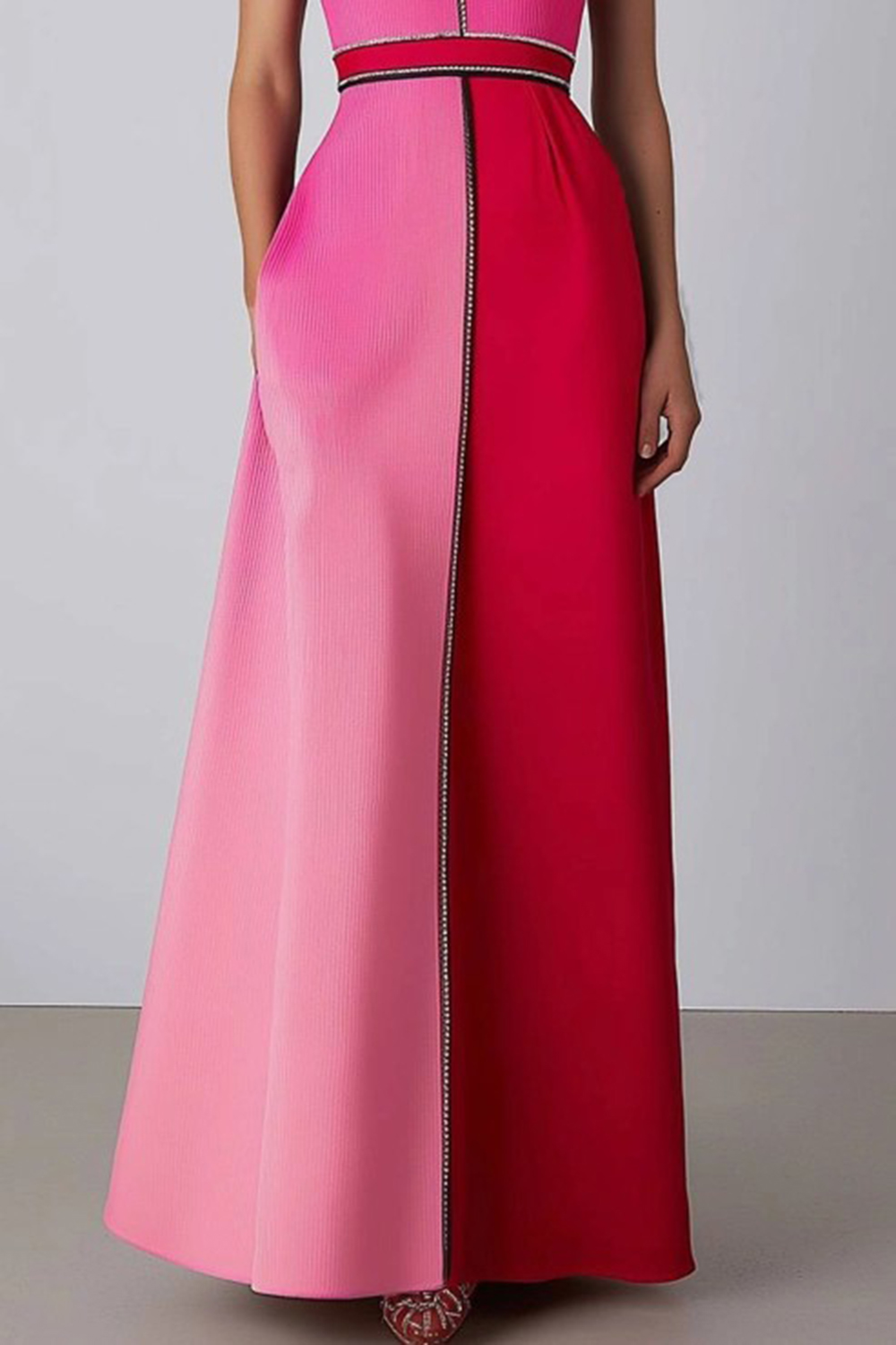 Pink Patchwork High Neck Long Formal Dress