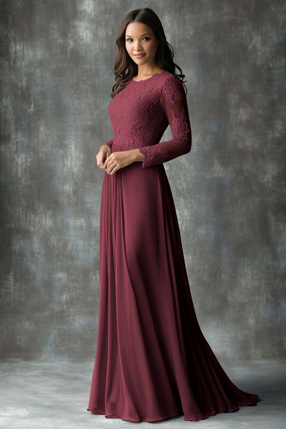 Dusty Blue A Line Pleated Long Sleeves Mother of the Bride Dress with Appliques