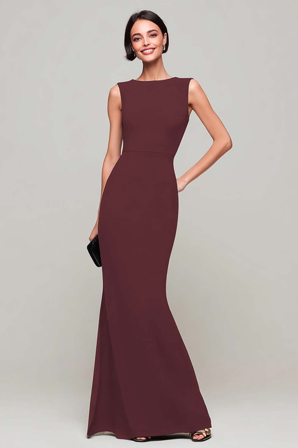 Elegant Black Mermaid Boat Neck Long Wedding Guest Dress