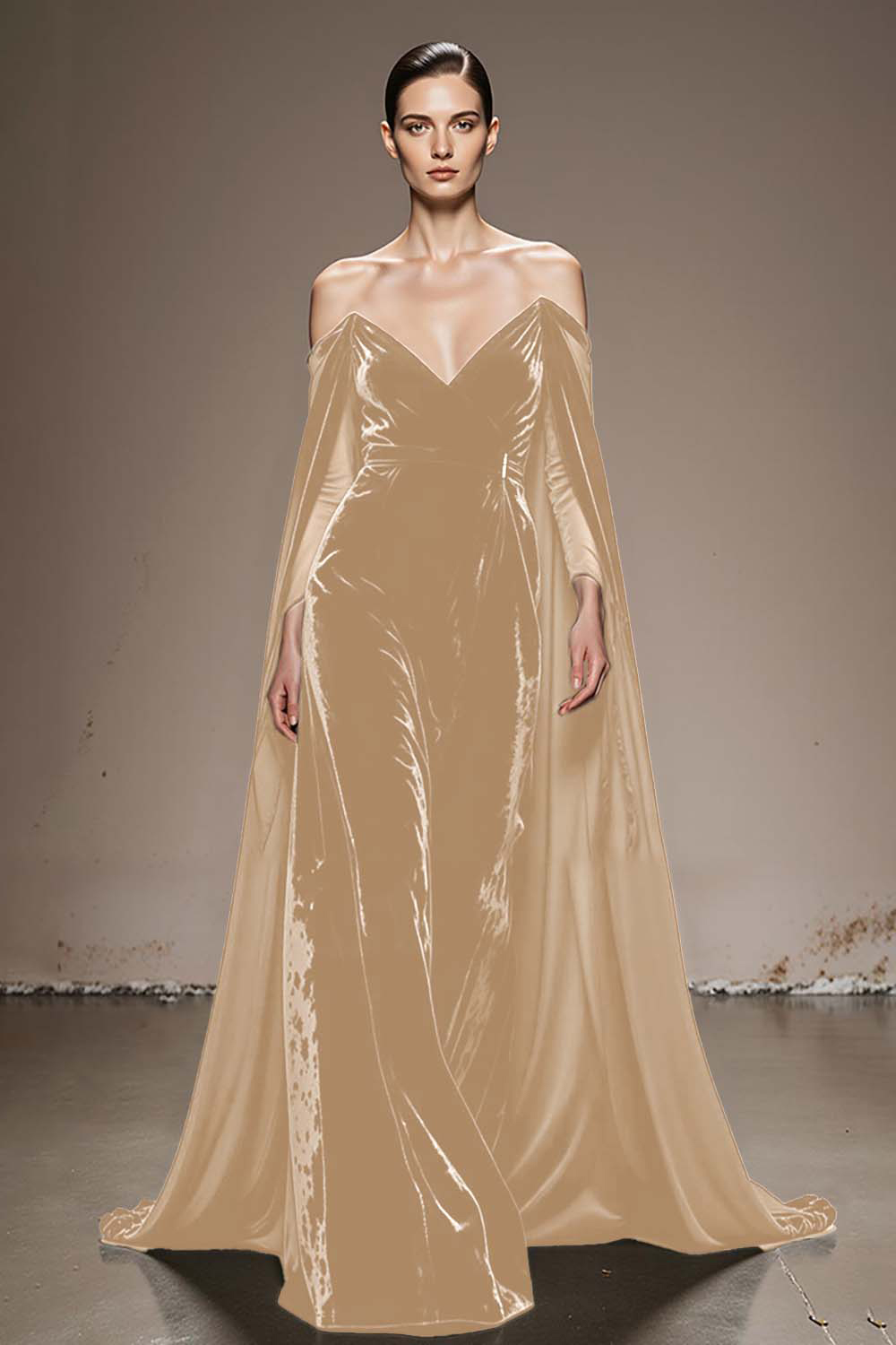 Black Velvet Off the Shoulder Long Holiday Party Dress with Sleeves