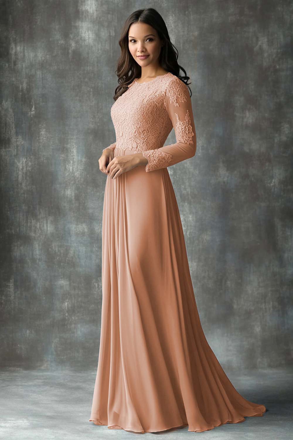 Dusty Blue A Line Pleated Long Sleeves Mother of the Bride Dress with Appliques