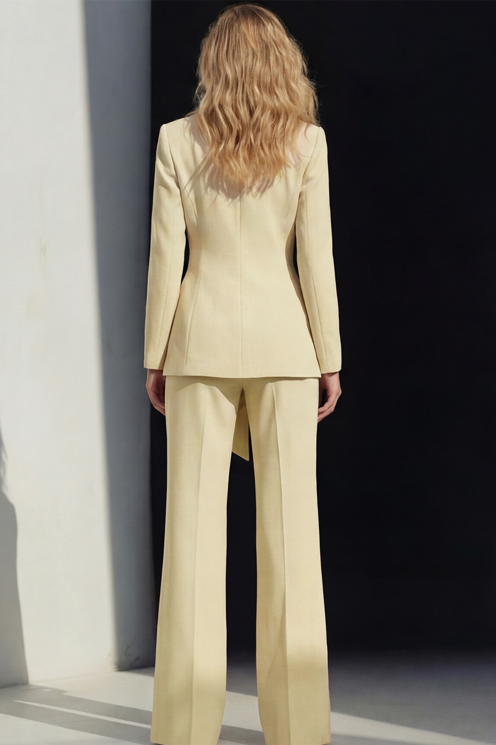 2 Piece Pink Peak Lapel Wide Leg Business Suits with Sash