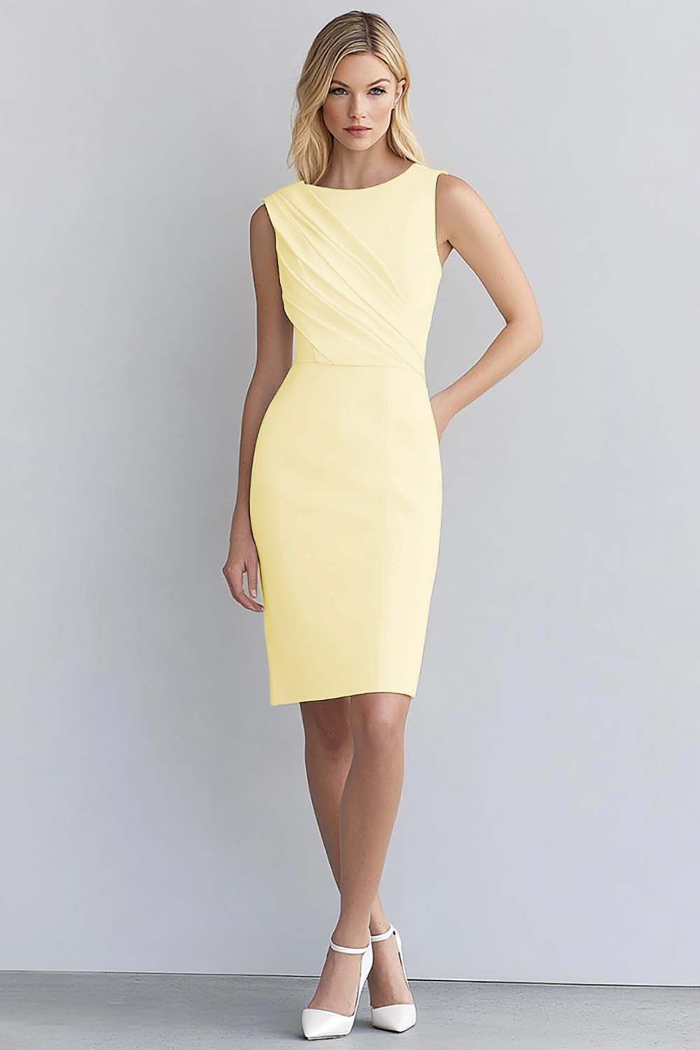 Ivory Bodycon Satin Sleeveless Ruched Short Work Dress