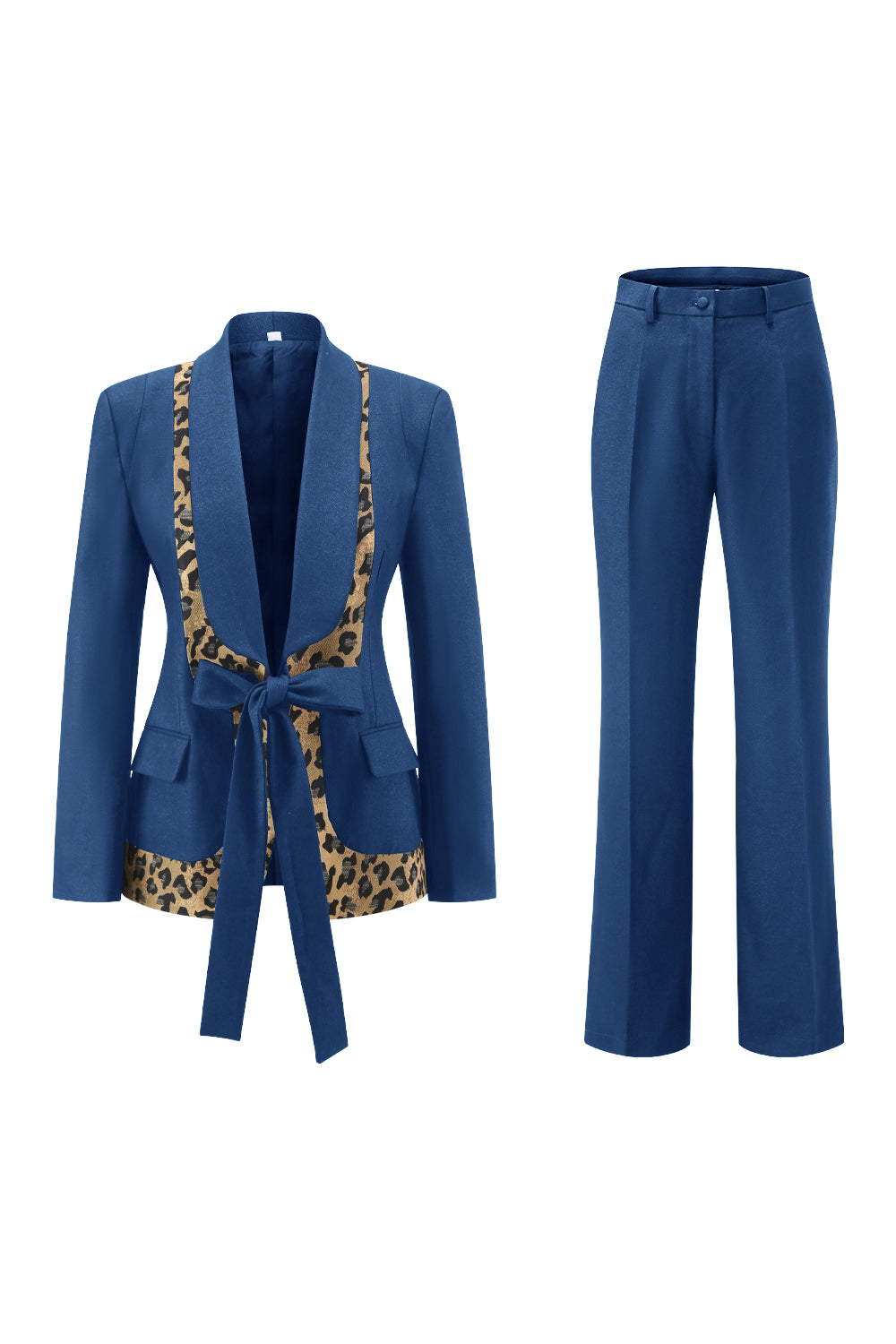 2 Piece Black Shawl Lapel Leopard Printed Women Prom Suits with Bow