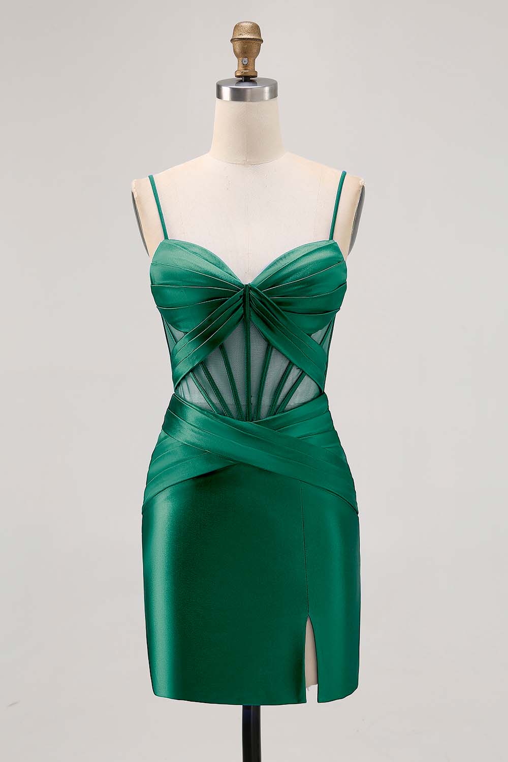 Royal Blue Satin Tight Ruched Short Corset Homecoming Dress with Slit
