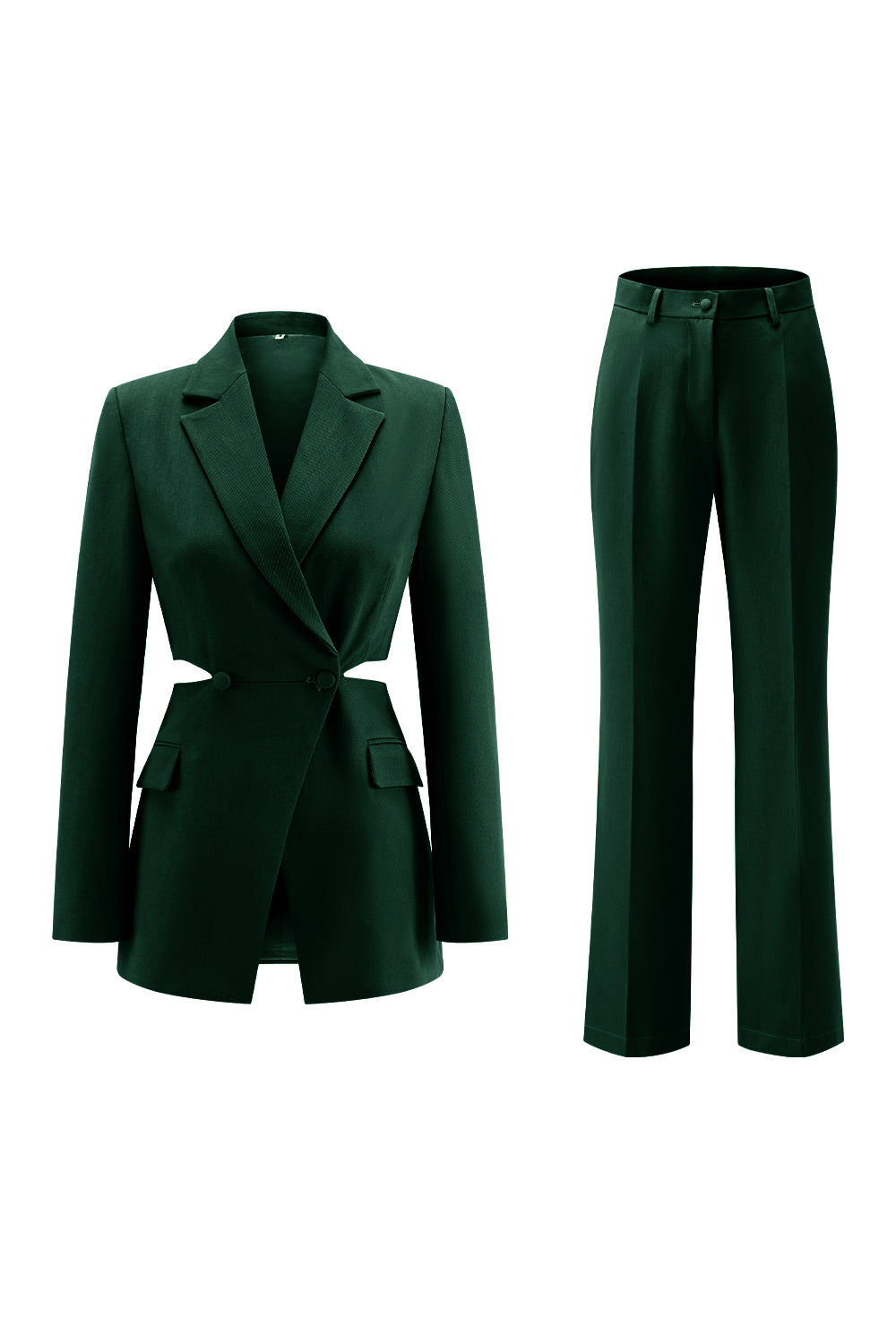 Grey Blue 2 Piece Notched Lapel  Cut Out Women Prom Suits