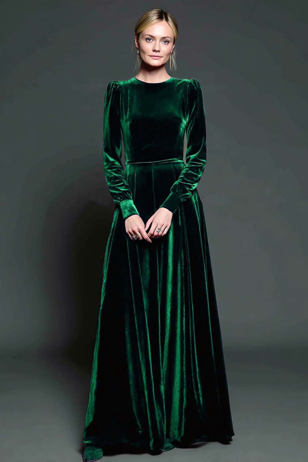 Elegant Dark Purple A Line Velvet Long Sleeves Holiday Party Dress