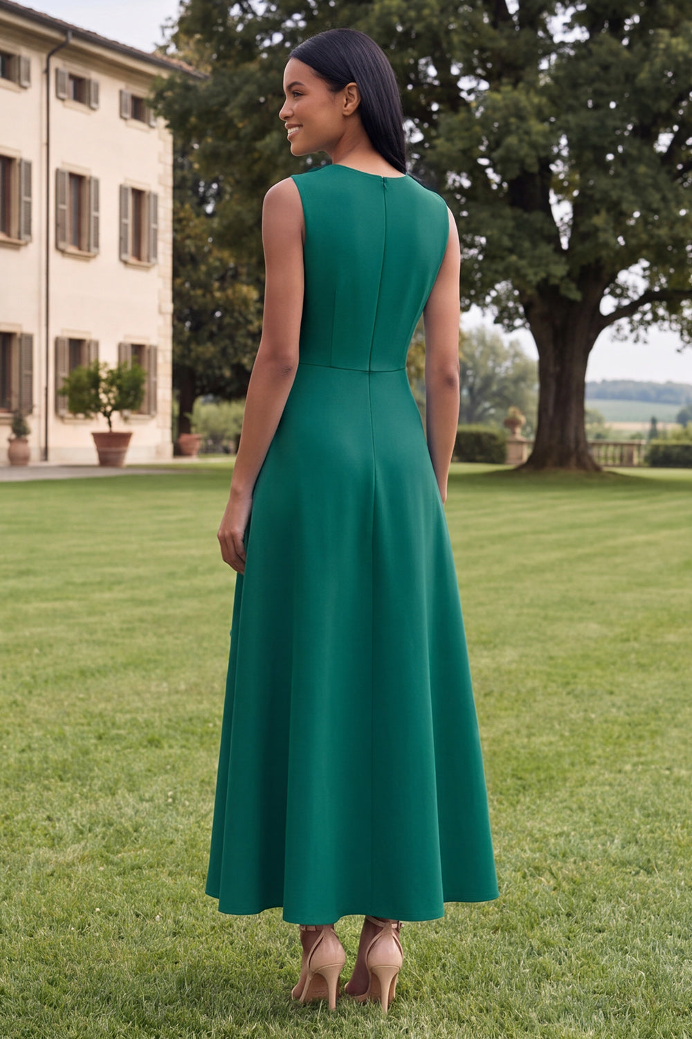 Yellow A Line Floral Round Neck Maxi Wedding Guest Dress
