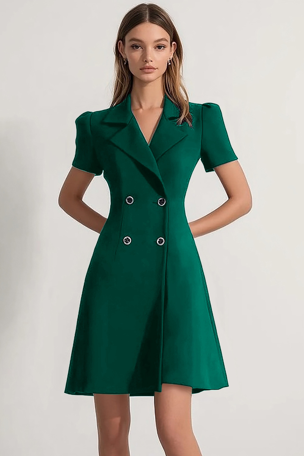 Navy Notched Lapel A Line Double Breasted Short Work Blazer Dress