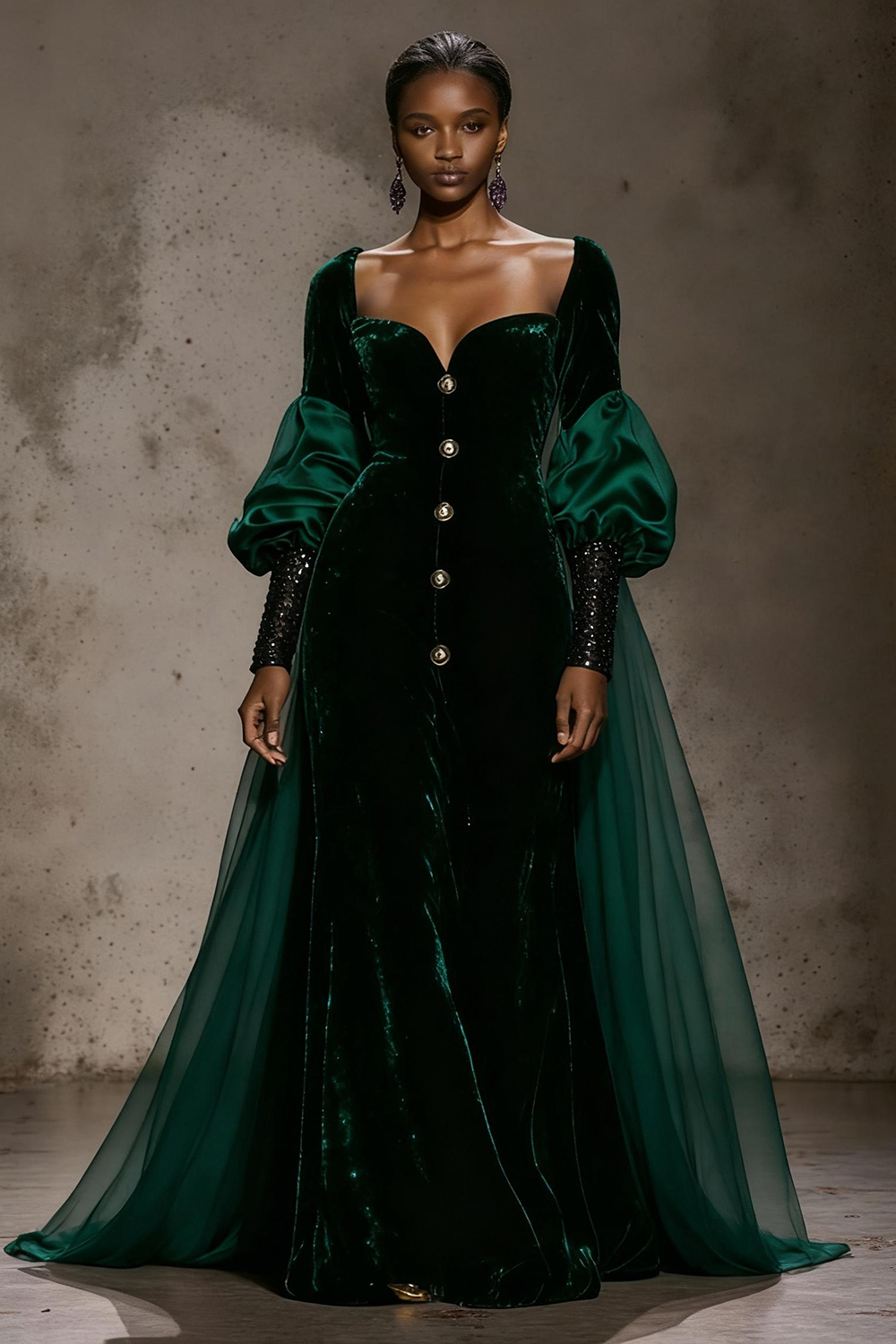 Burgundy Velvet Long Sleeves Holiday Party Dress with Cape