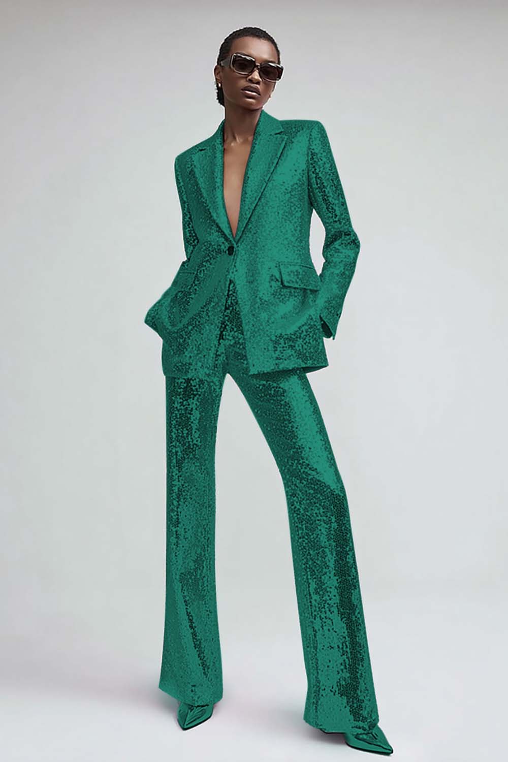 2 Piece Pink Sequins Sparkly Women Party Suits with Pockets