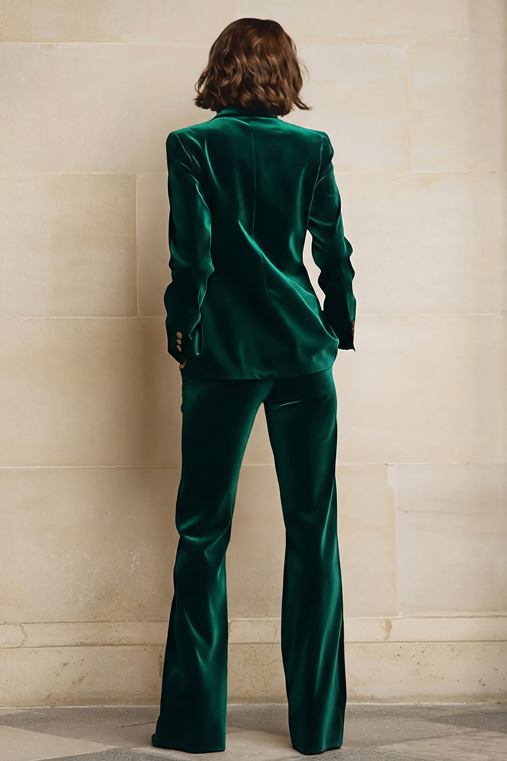 2 Piece Plum Peak Lapel Velvet Women Suits with Pockets