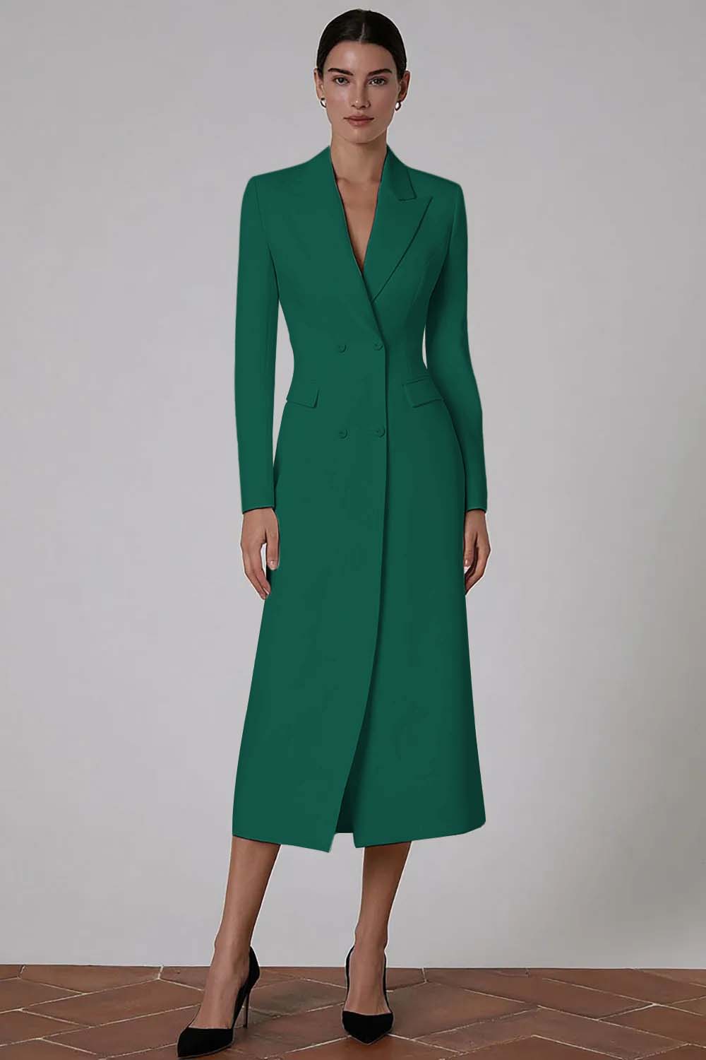 Ivory Double Breasted Peak Lapel Midi Blazer Dress