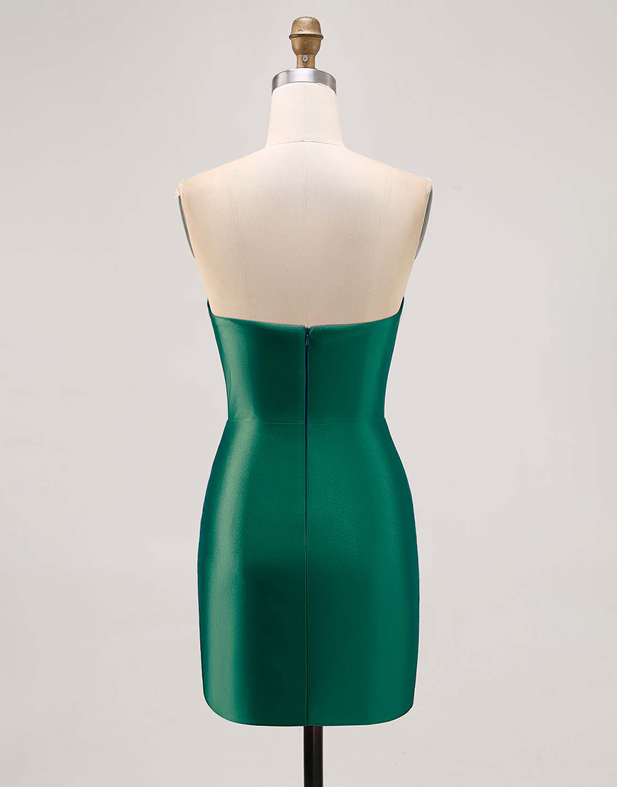 Sparkly Fuchsia Tight Strapless Short Satin Homecoming Dress with Rhinestones