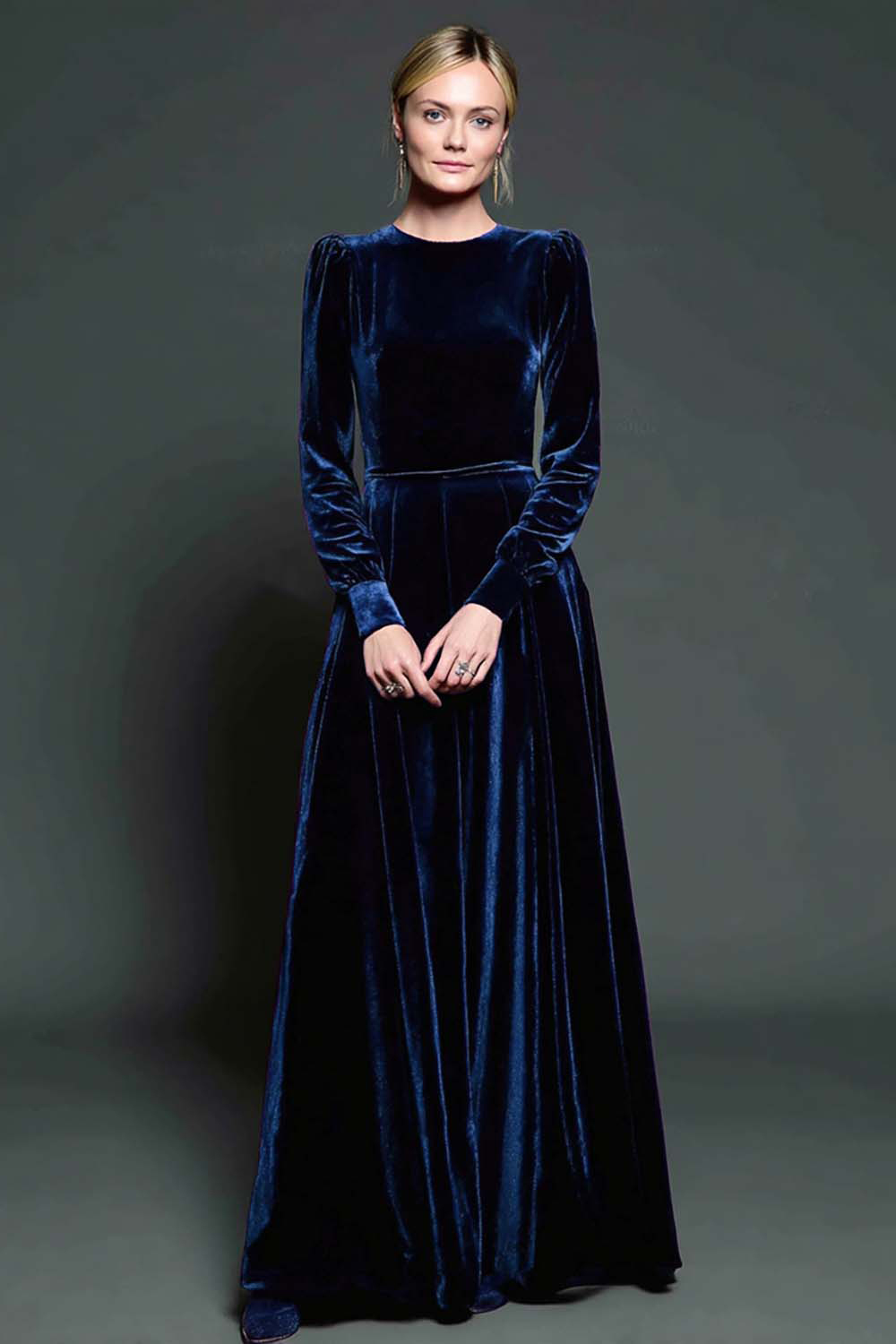 Elegant Dark Purple A Line Velvet Long Sleeves Holiday Party Dress