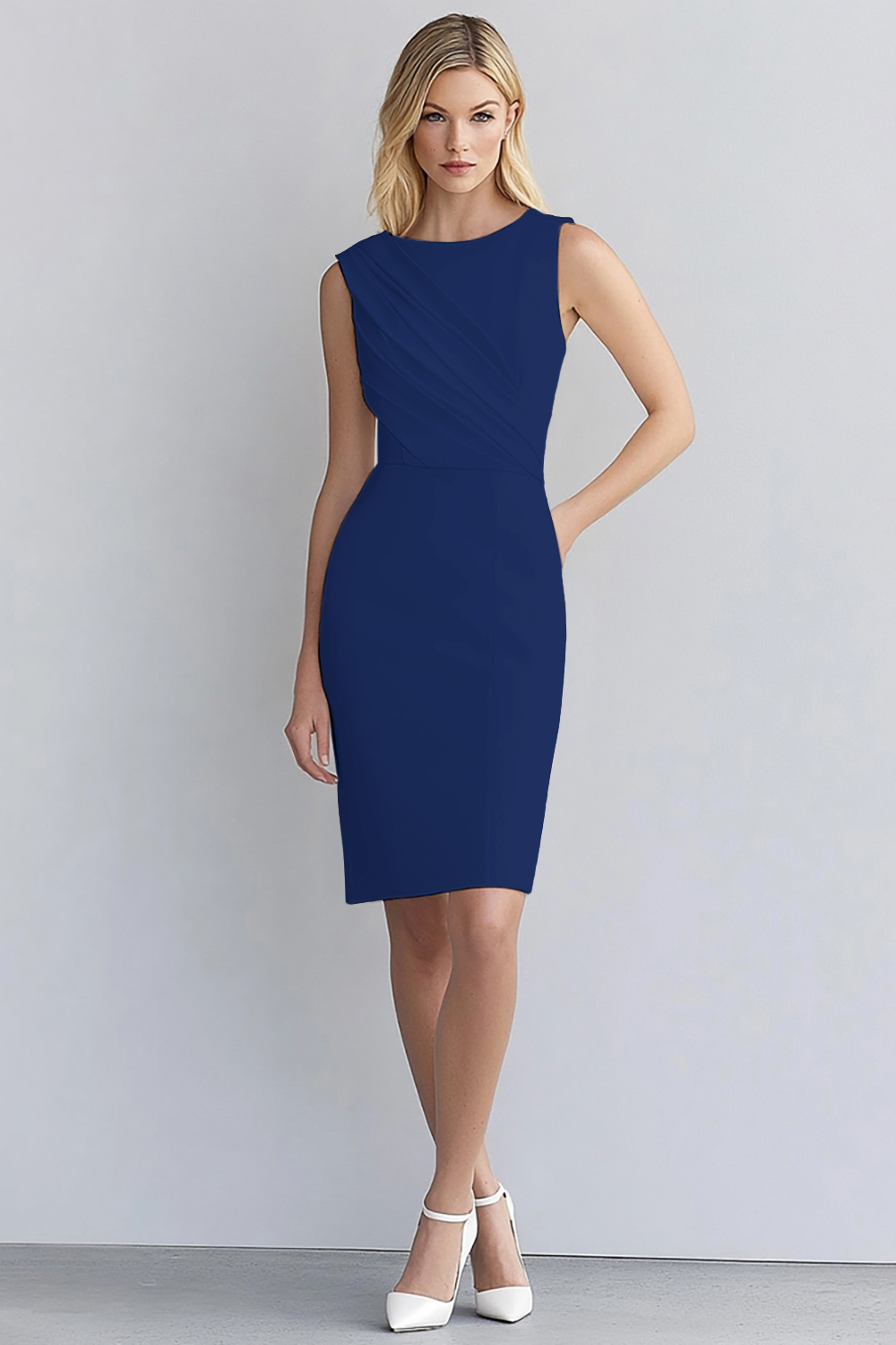 Ivory Bodycon Satin Sleeveless Ruched Short Work Dress