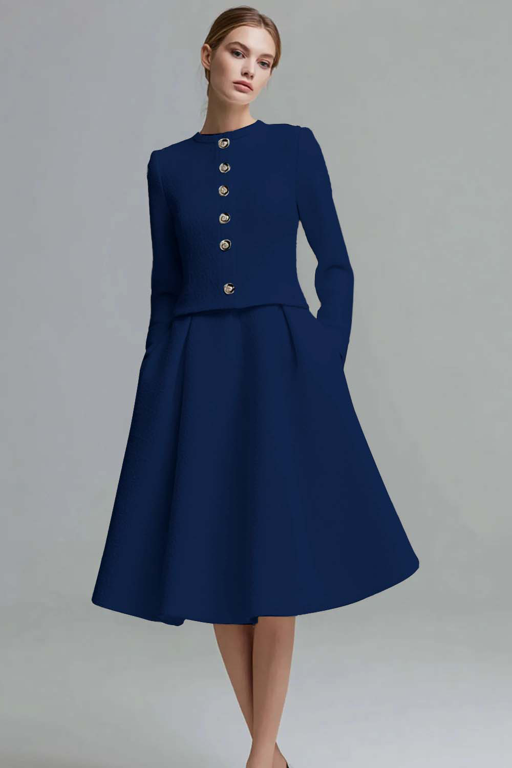 2 Piece Ivory Tweed Midi Homecoming Outfits with Buttons