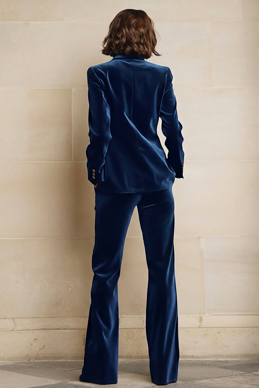 2 Piece Plum Peak Lapel Velvet Women Suits with Pockets