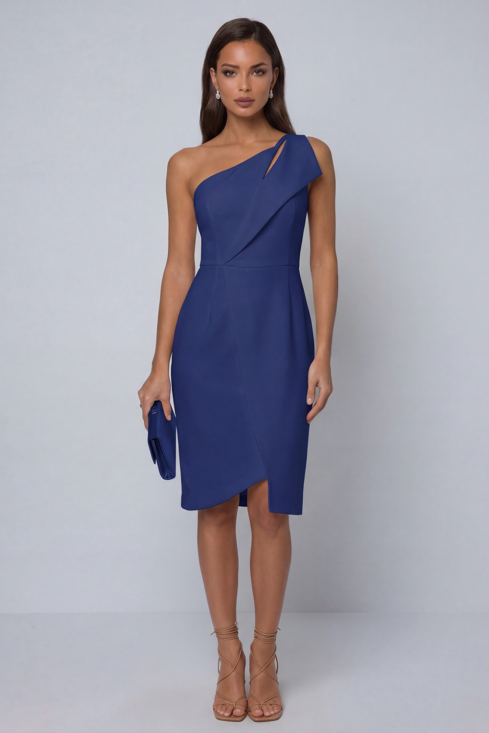 Black Pencil One Shoulder Satin Midi Work Dress