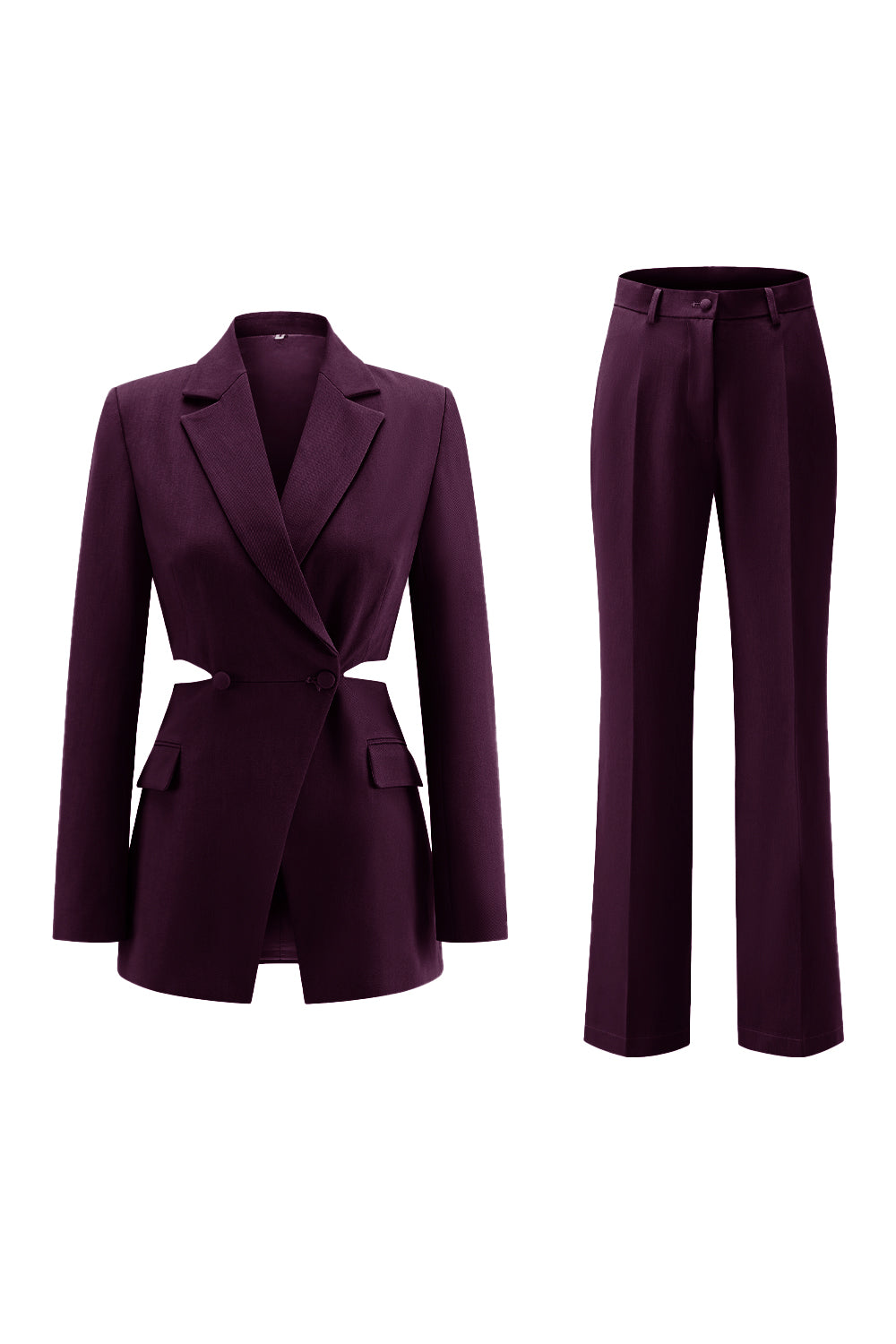 Grey Blue 2 Piece Notched Lapel  Cut Out Women Prom Suits