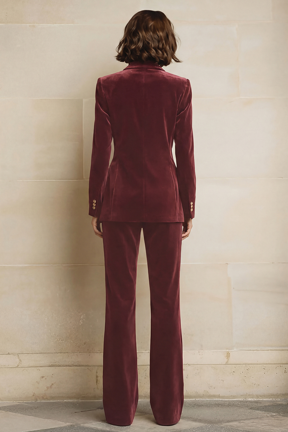 2 Piece Plum Peak Lapel Velvet Women Suits with Pockets