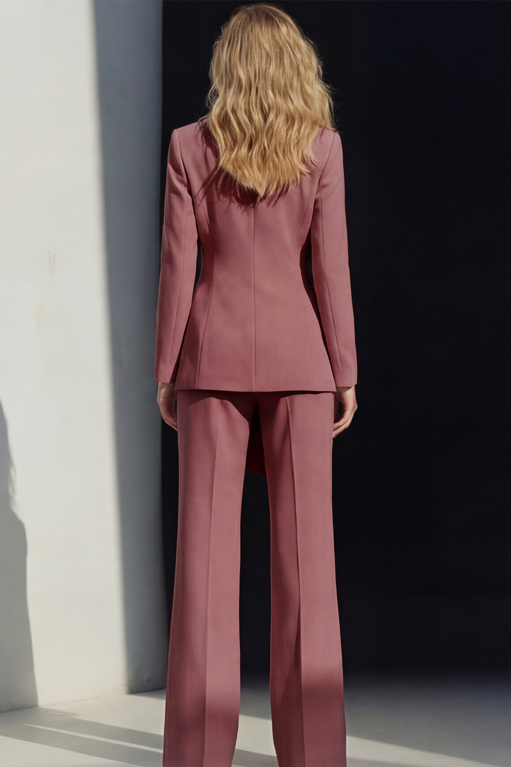 2 Piece Pink Peak Lapel Wide Leg Business Suits with Sash