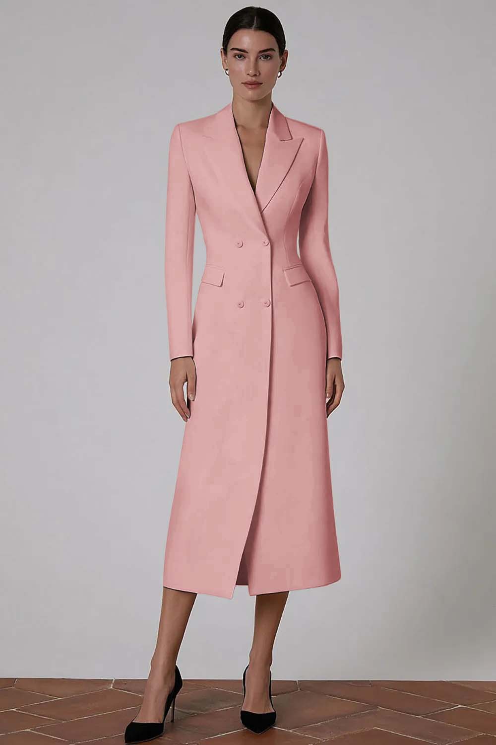 Ivory Double Breasted Peak Lapel Midi Blazer Dress