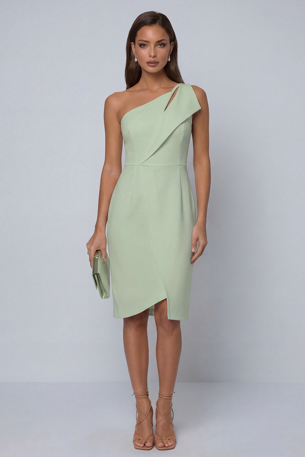 Black Pencil One Shoulder Satin Midi Work Dress