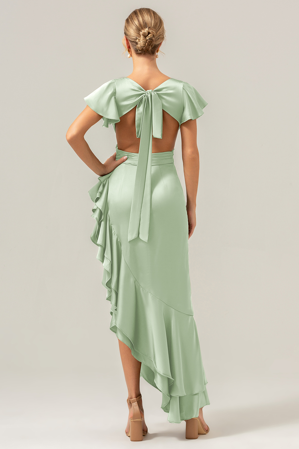 Elegant Asymmetrical Midi Formal Dress with Bow Back