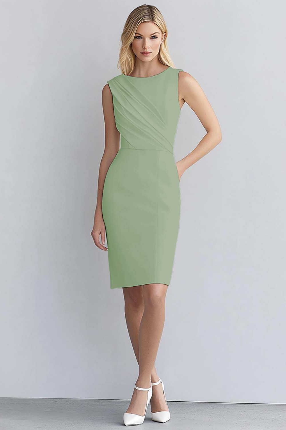 Ivory Bodycon Satin Sleeveless Ruched Short Work Dress