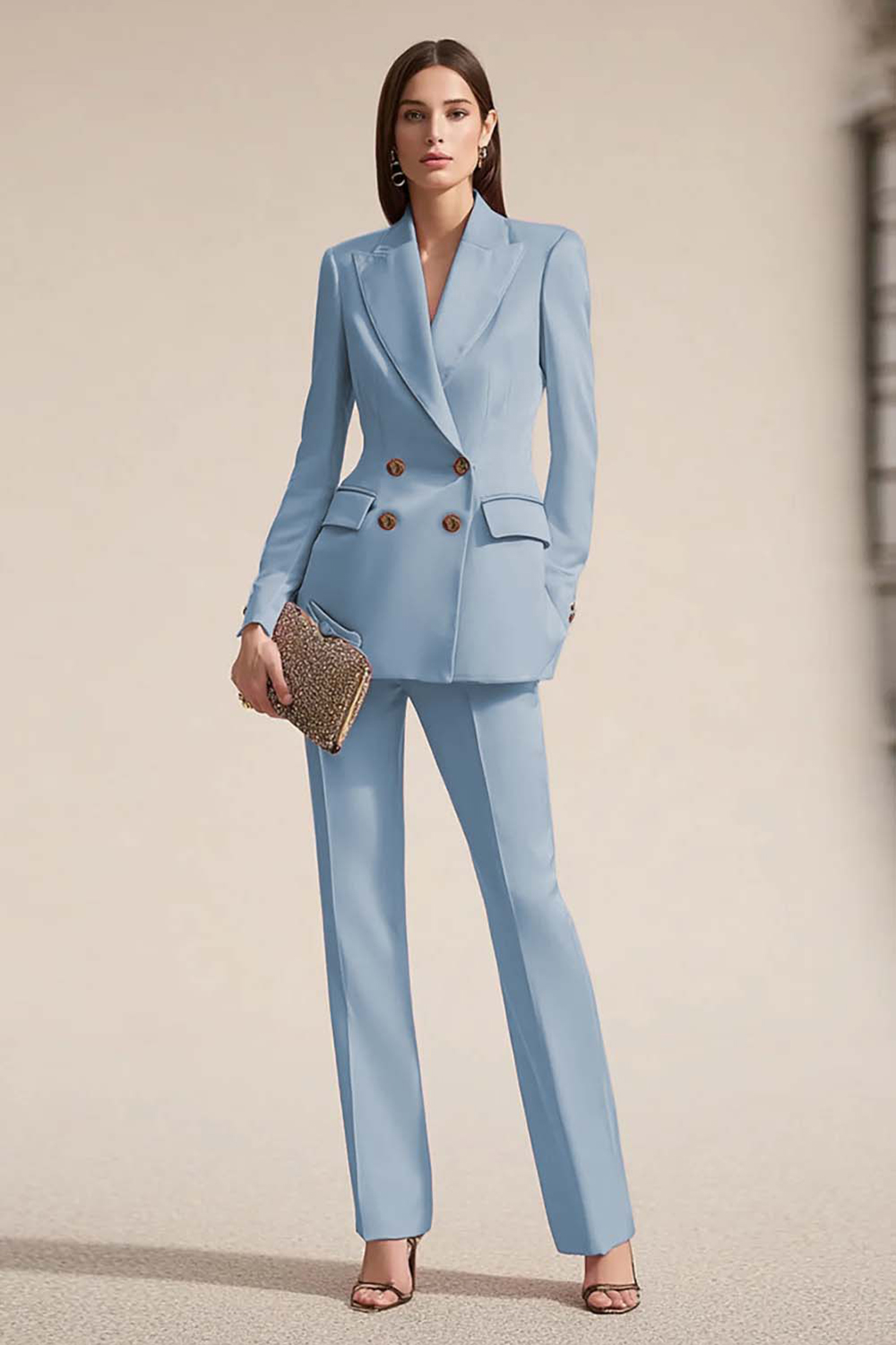 2 Piece Pink Peak Lapel Satin Business Suits with Sleeves