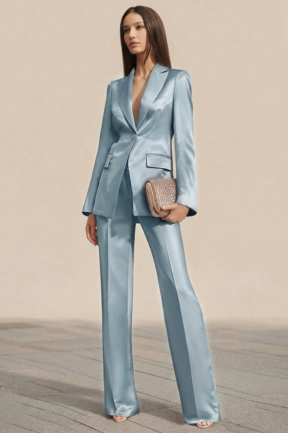 Dusty Rose Satin One Button 2 Piece Slim Fit Business Suits with Sleeves