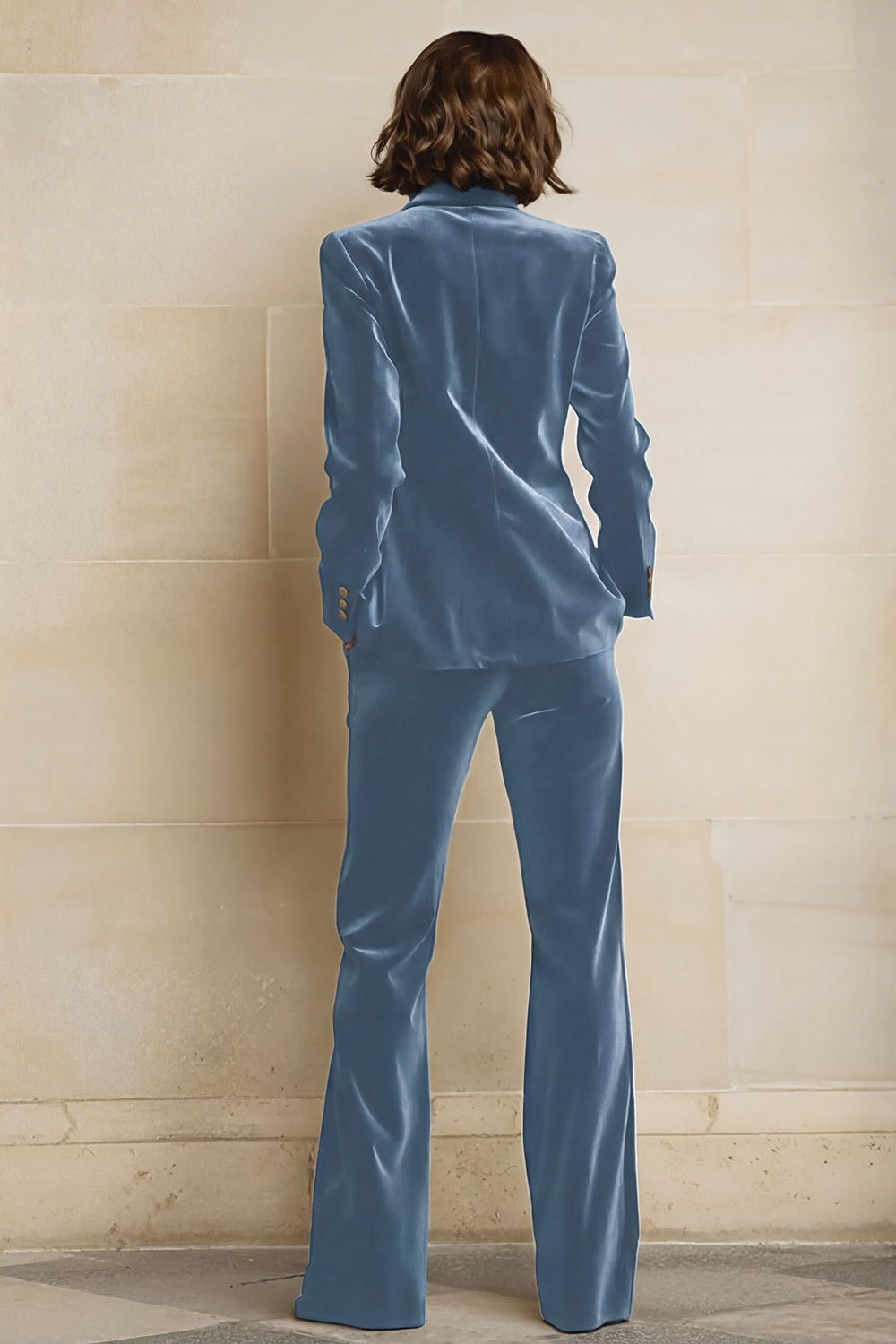 2 Piece Plum Peak Lapel Velvet Women Suits with Pockets