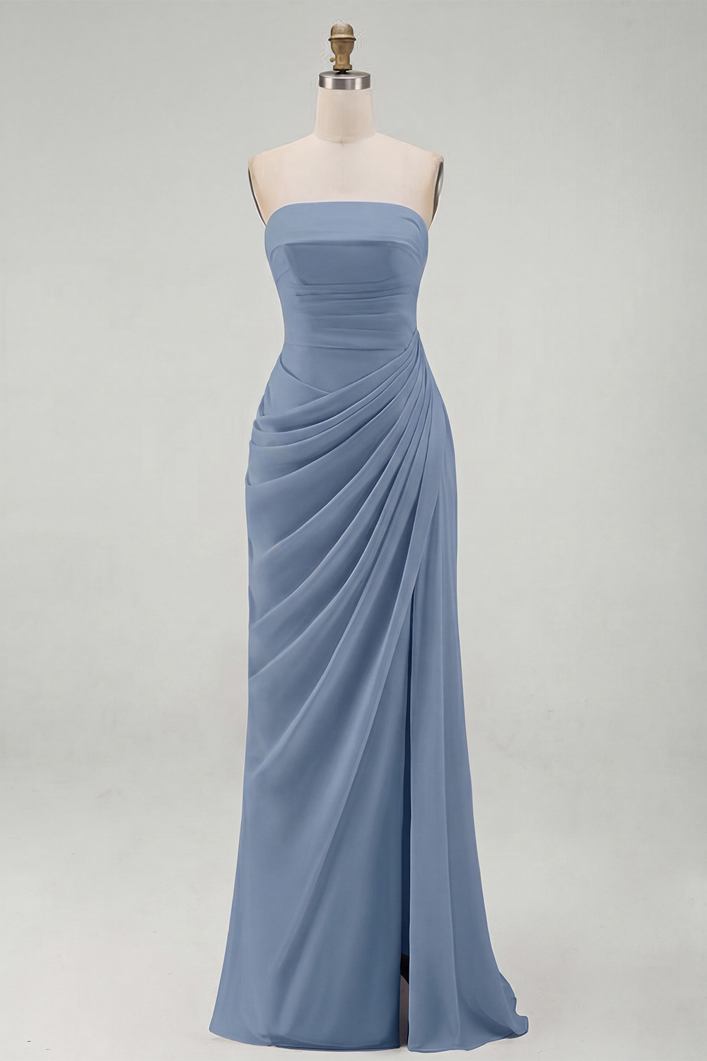 Light Pink Ruched Sheath Long Weding Guest Dress with Slit