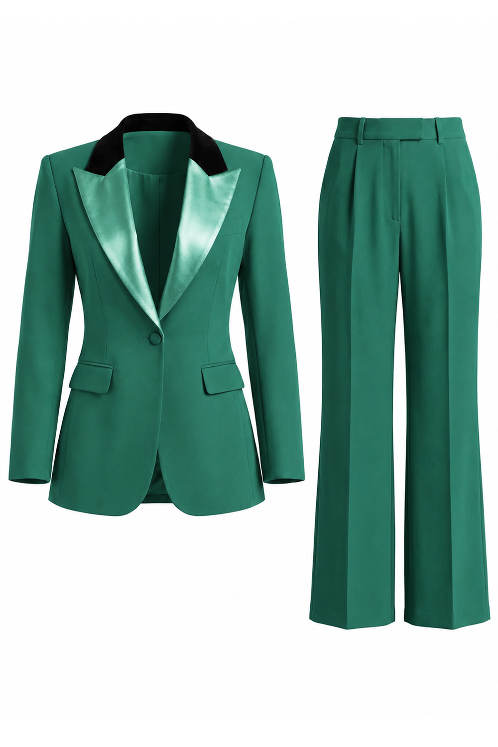 2 Piece Dark Green Slim Fit Peak Lapel Business Suits with Pockets