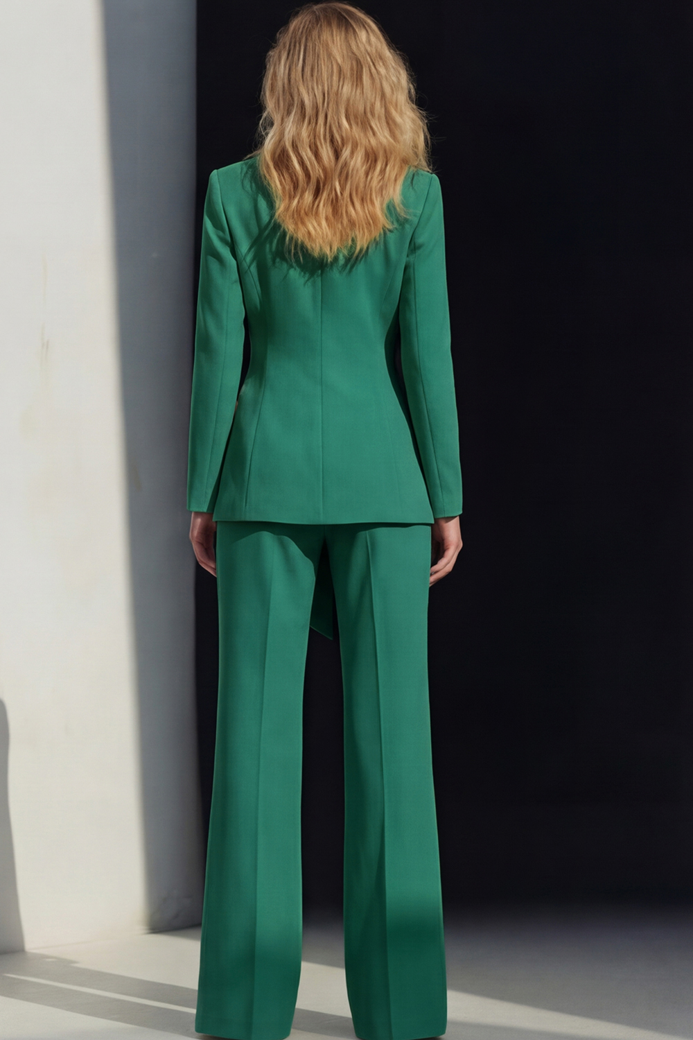 2 Piece Pink Peak Lapel Wide Leg Business Suits with Sash