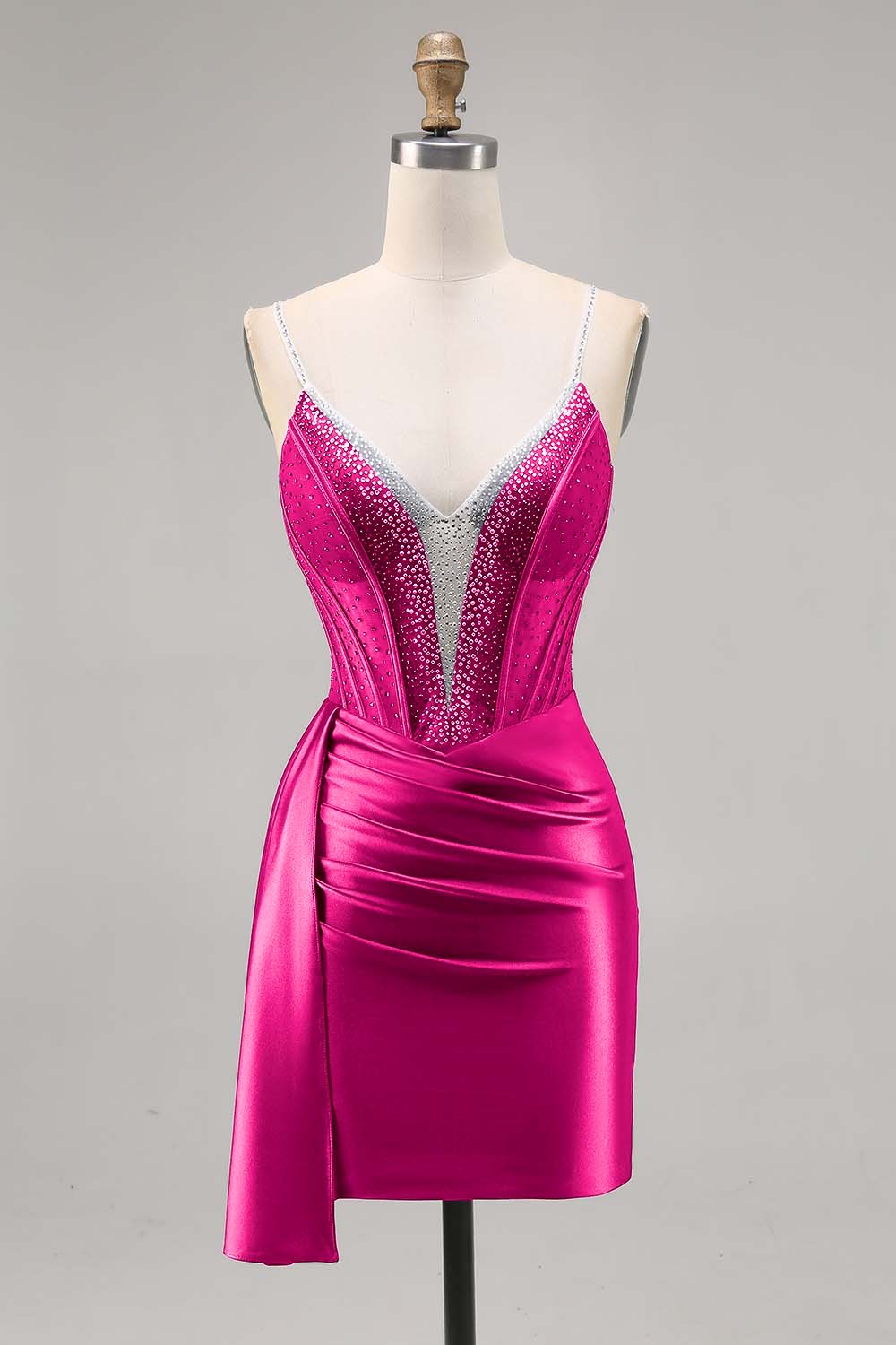 Sparkly Navy Satin Short Corset Homecoming Dress with Beading