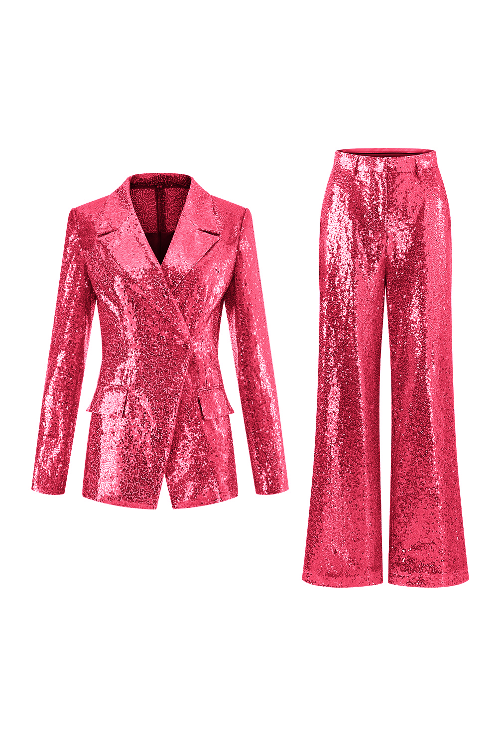 Sparkly Golden Wide Leg Notched Lapel 2 Piece Women Suits