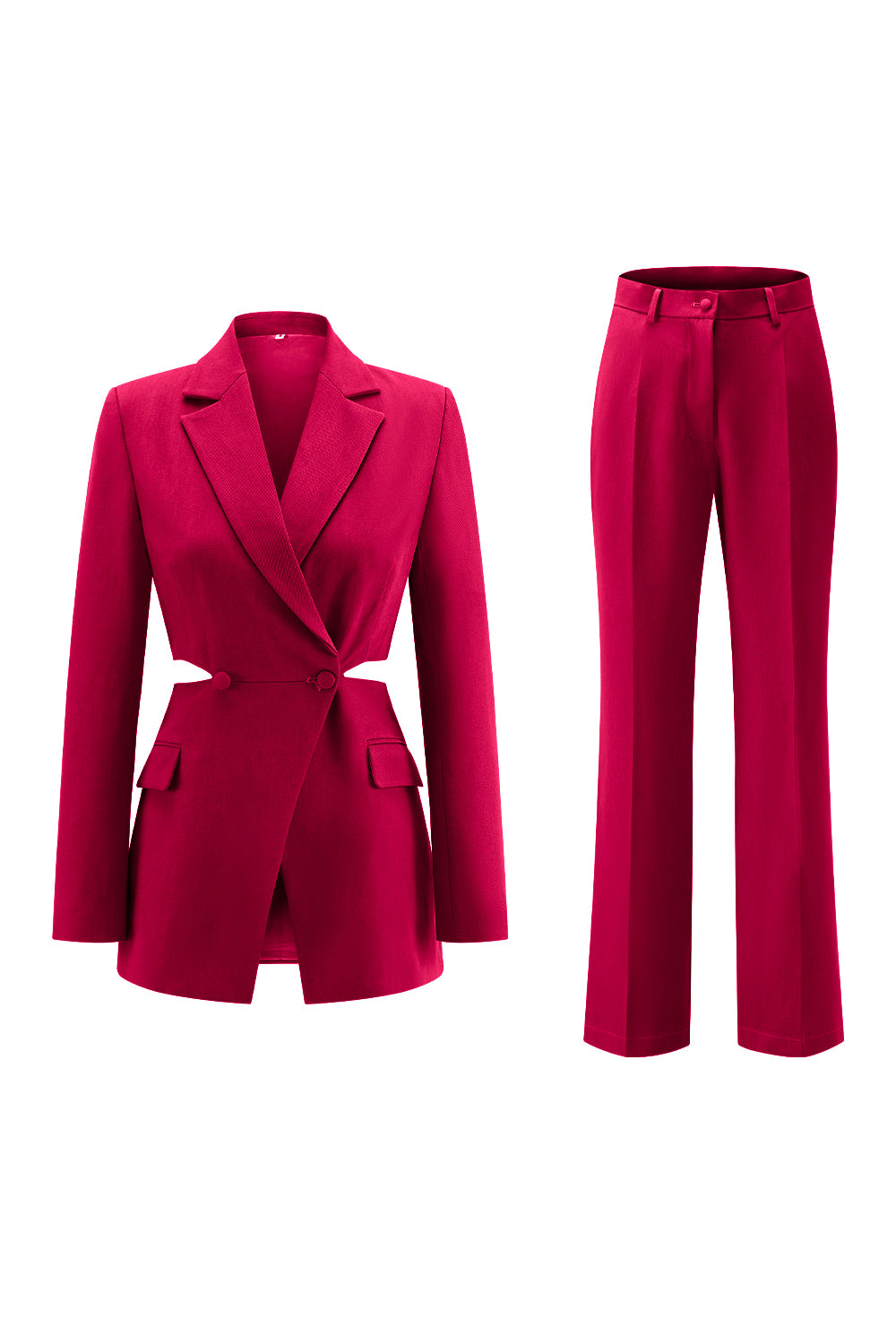 Grey Blue 2 Piece Notched Lapel  Cut Out Women Prom Suits