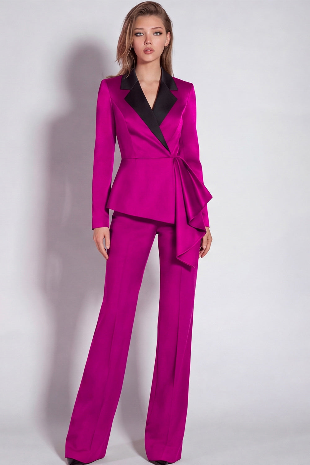 Dark Purple 2 Piece Notched Lapel Long Sleeves Business Suits with Sash