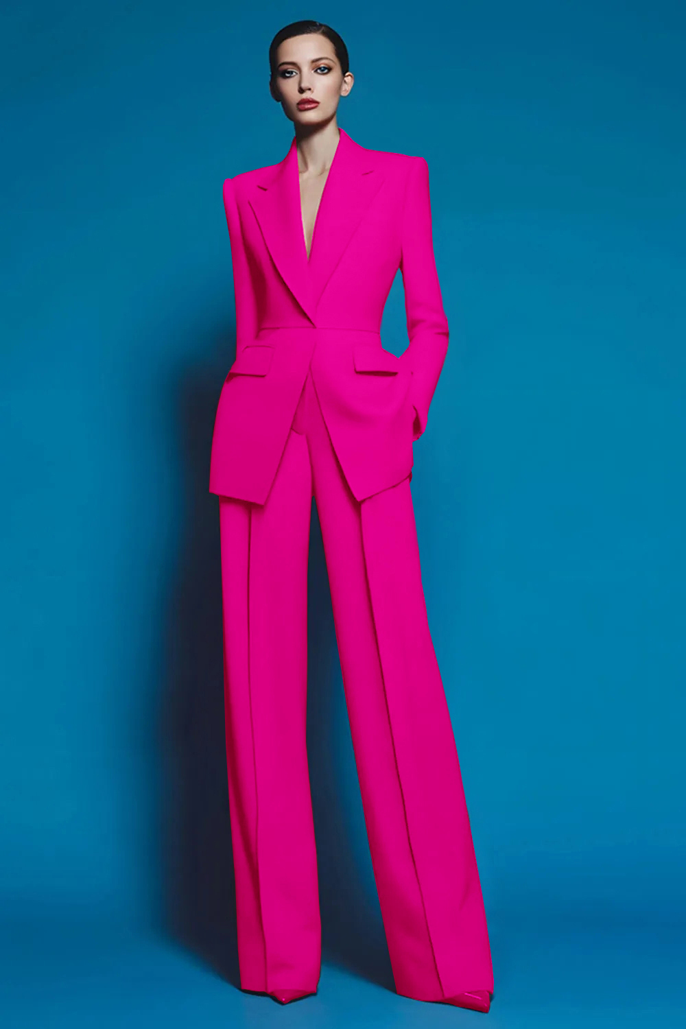 2 Piece Red Notched Lapel Long Sleeves Business Suits with Pockets