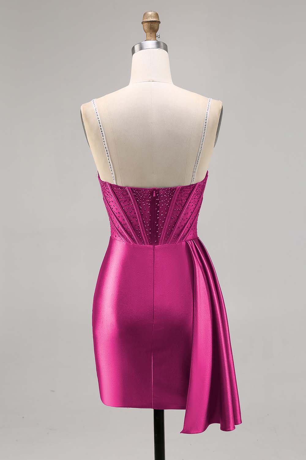 Sparkly Navy Satin Short Corset Homecoming Dress with Beading