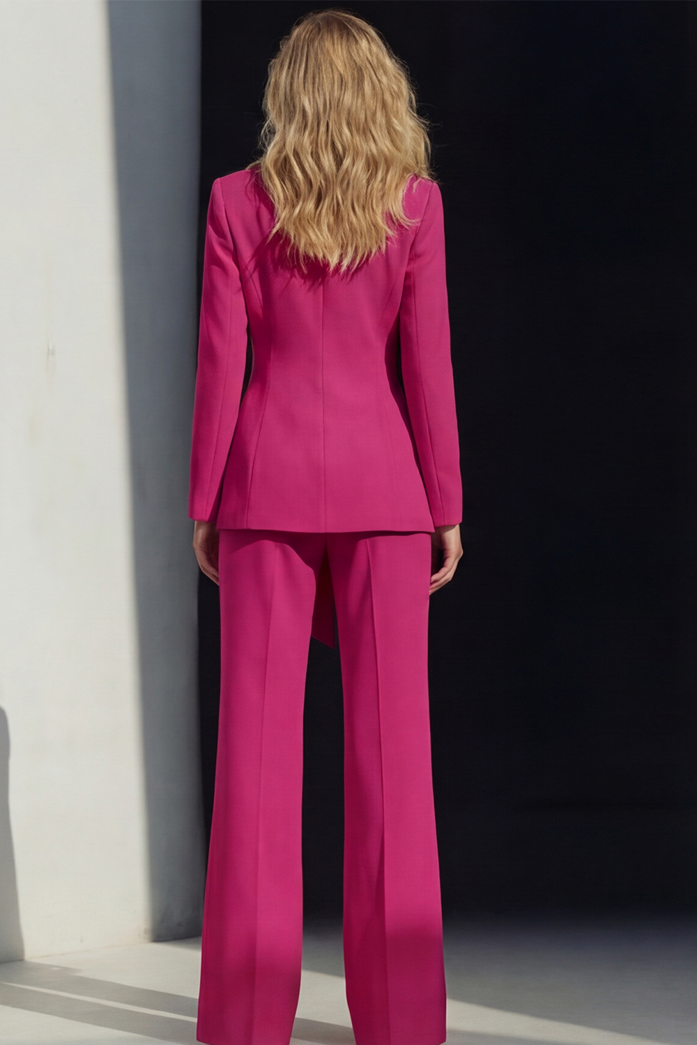 2 Piece Pink Peak Lapel Wide Leg Business Suits with Sash